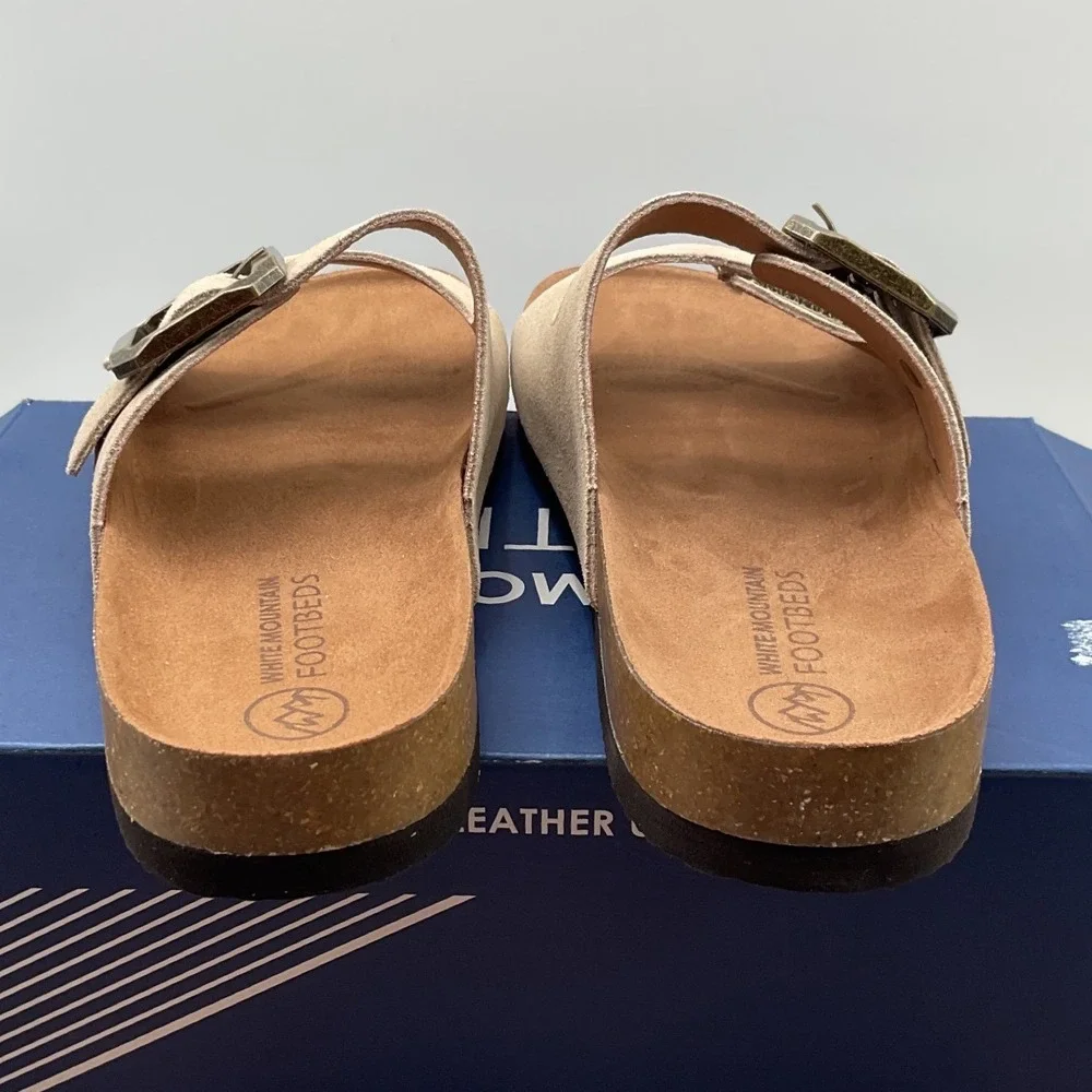 White Mountain Hayloft Women 10M Taupe Suede Leather Buckle Slide Sandals W37920